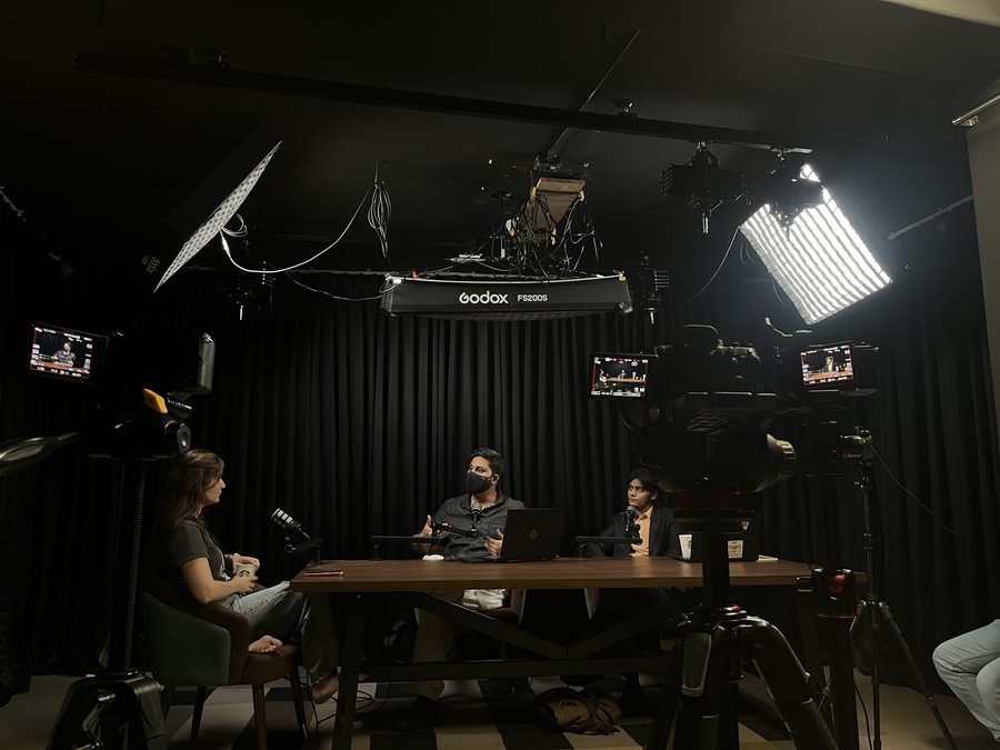Multi-camera podcast shoot in progress